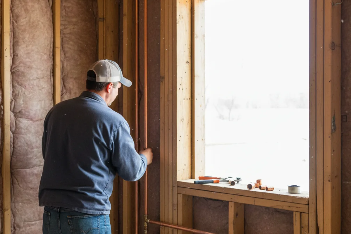 Licensed plumber running new copper supply lines in a Nocona home